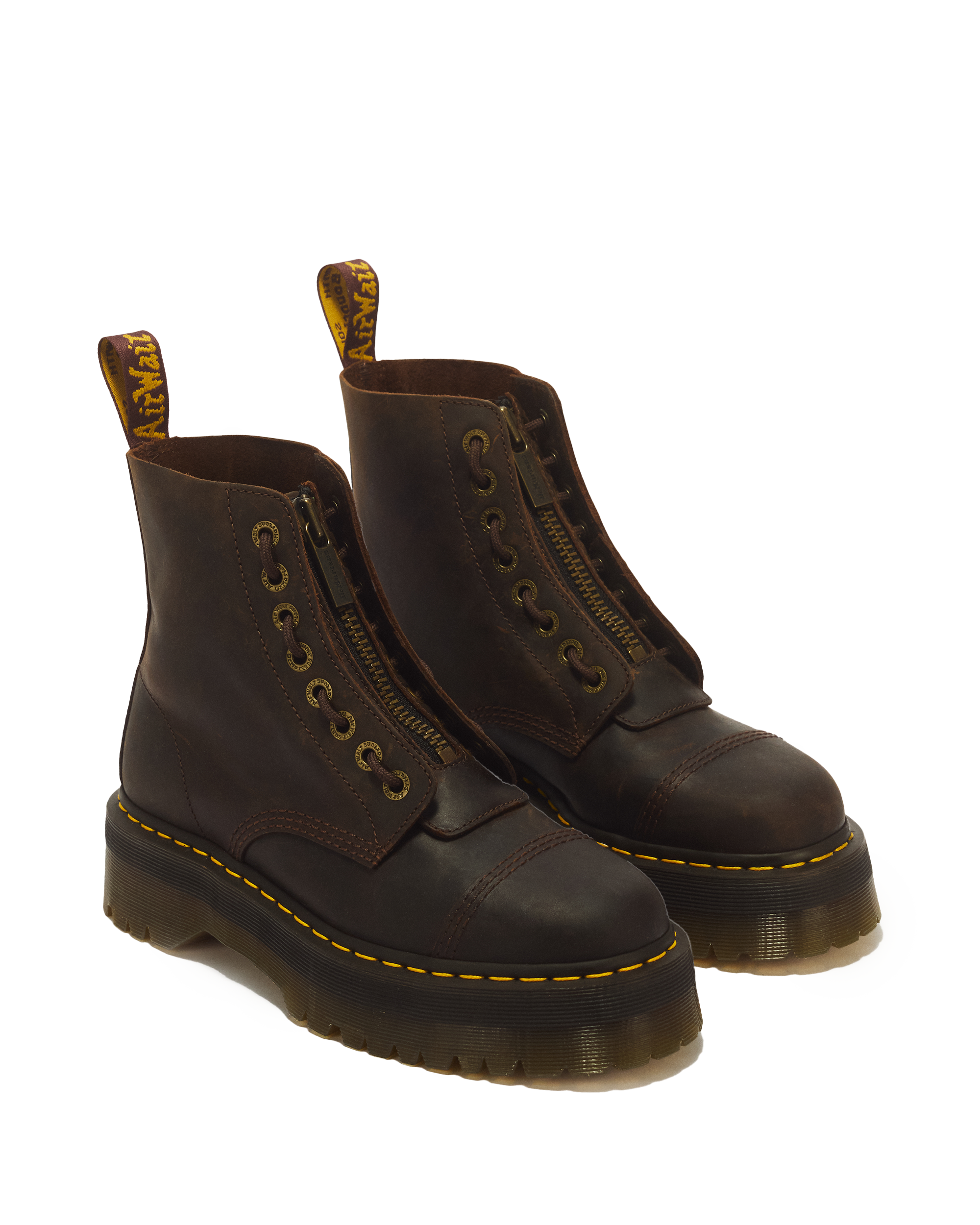 Dr. Martens Sinclair 40910200 Donna Marrone - Stivale Platform Pelle Crazy Horse Zip