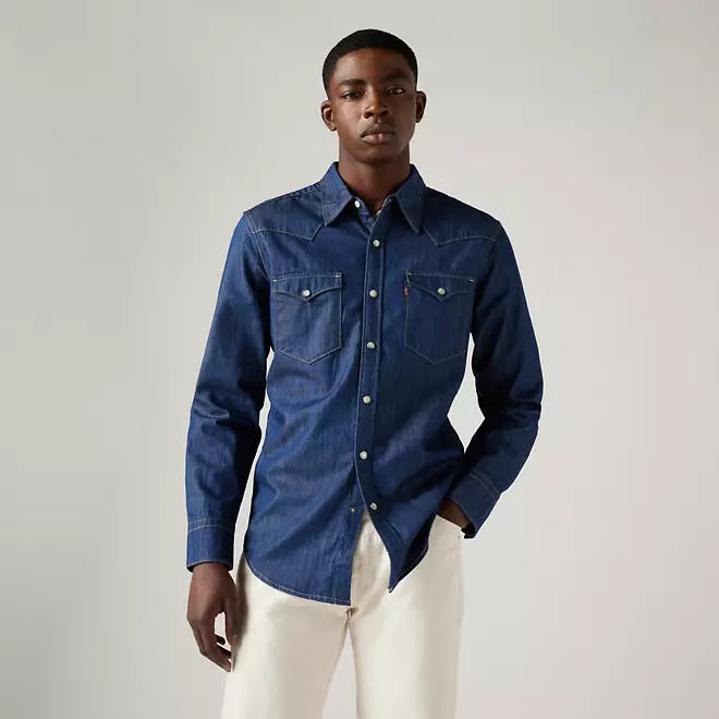 Levi's camicia da uomo in jeans Western Shirt Barstow dal taglio standard 857440000 blu scuro