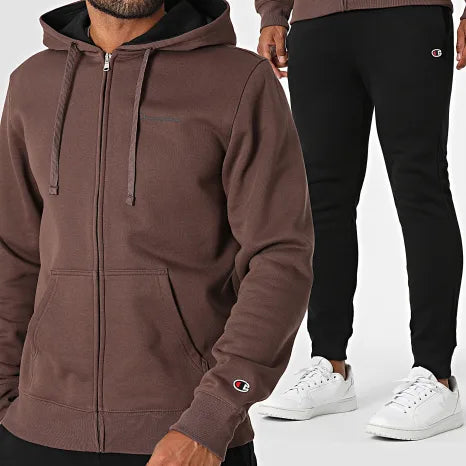 Champion tuta sportiva da uomo con full zip cappuccio 221658-MS578 cioccolato