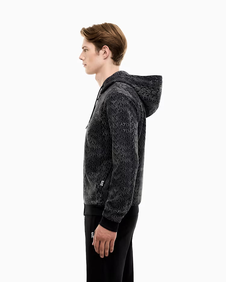 EA7 ARMANI Felpa Logo Series full zip con cappuccio in misto cotone 7M002206 AF12660 FC099 nera