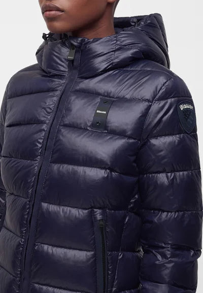Blauer piumino donna con cappuccio 26WBLDC02070-006648 888 blu