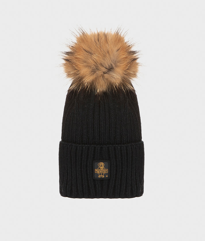 RefrigiWear cappello donna con pom pom in pelliccia SNOWFLAKE HAT B05518 MA9083 G060 nero