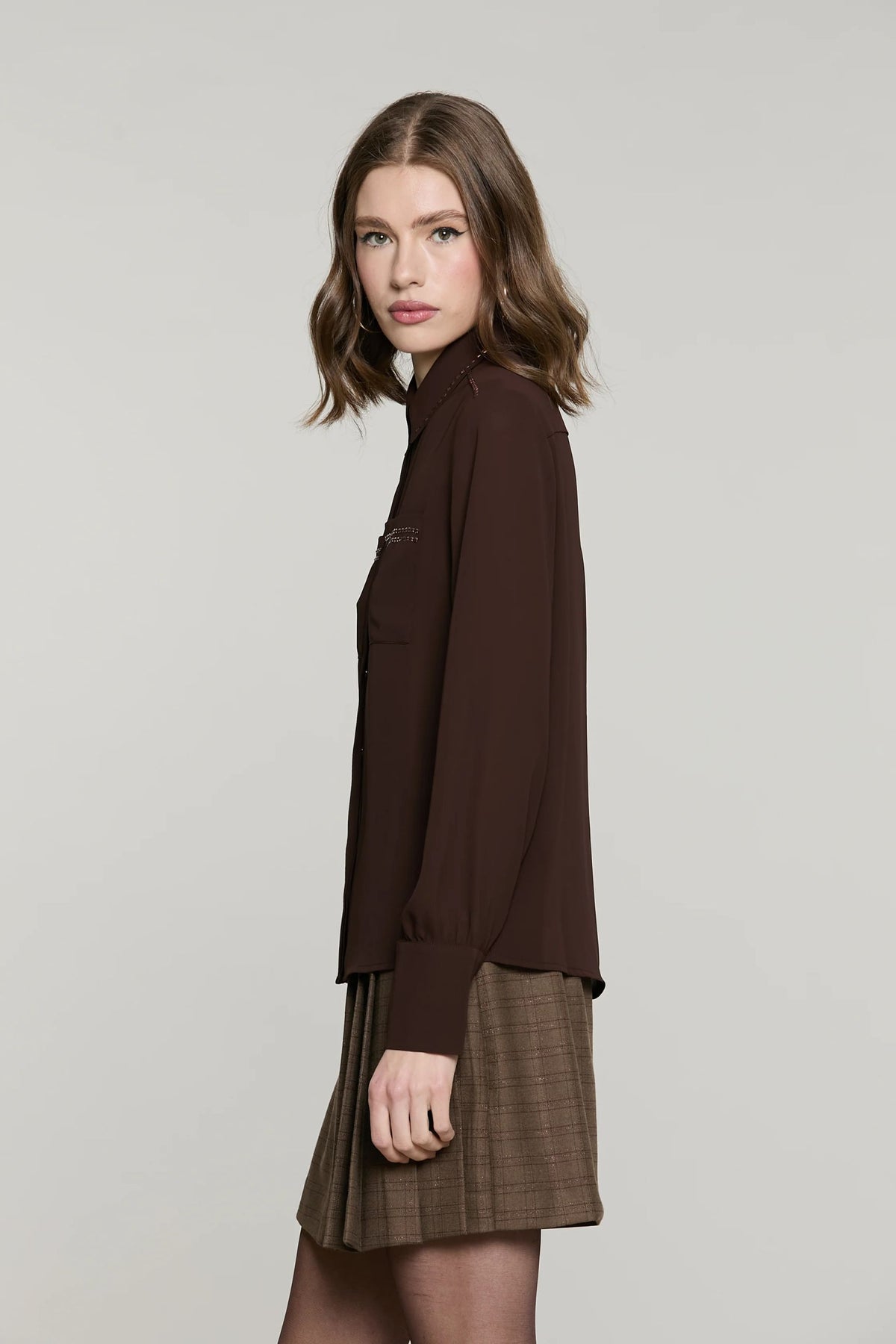 Relish Camicia ADERO manica lunga con tasche più applicazione paillettes RDA2603009009 cioccolato