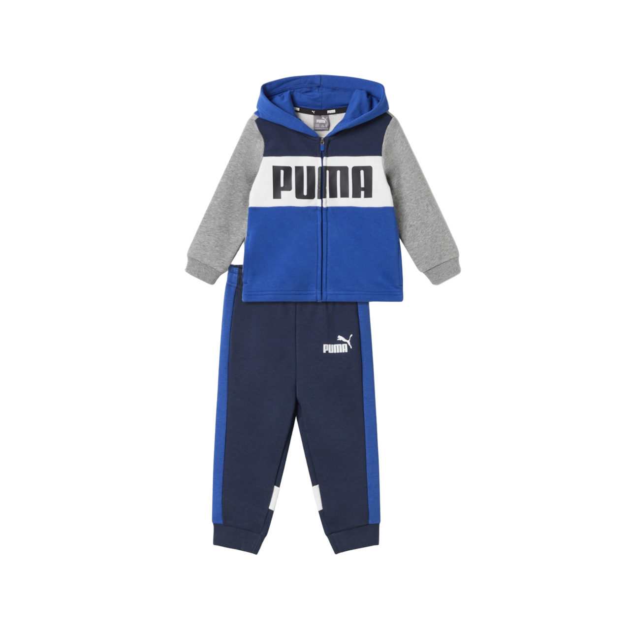 Puma tuta sportiva da bambino con cappuccio in cotone garzato 682116 17 blu-bianca-grigia
