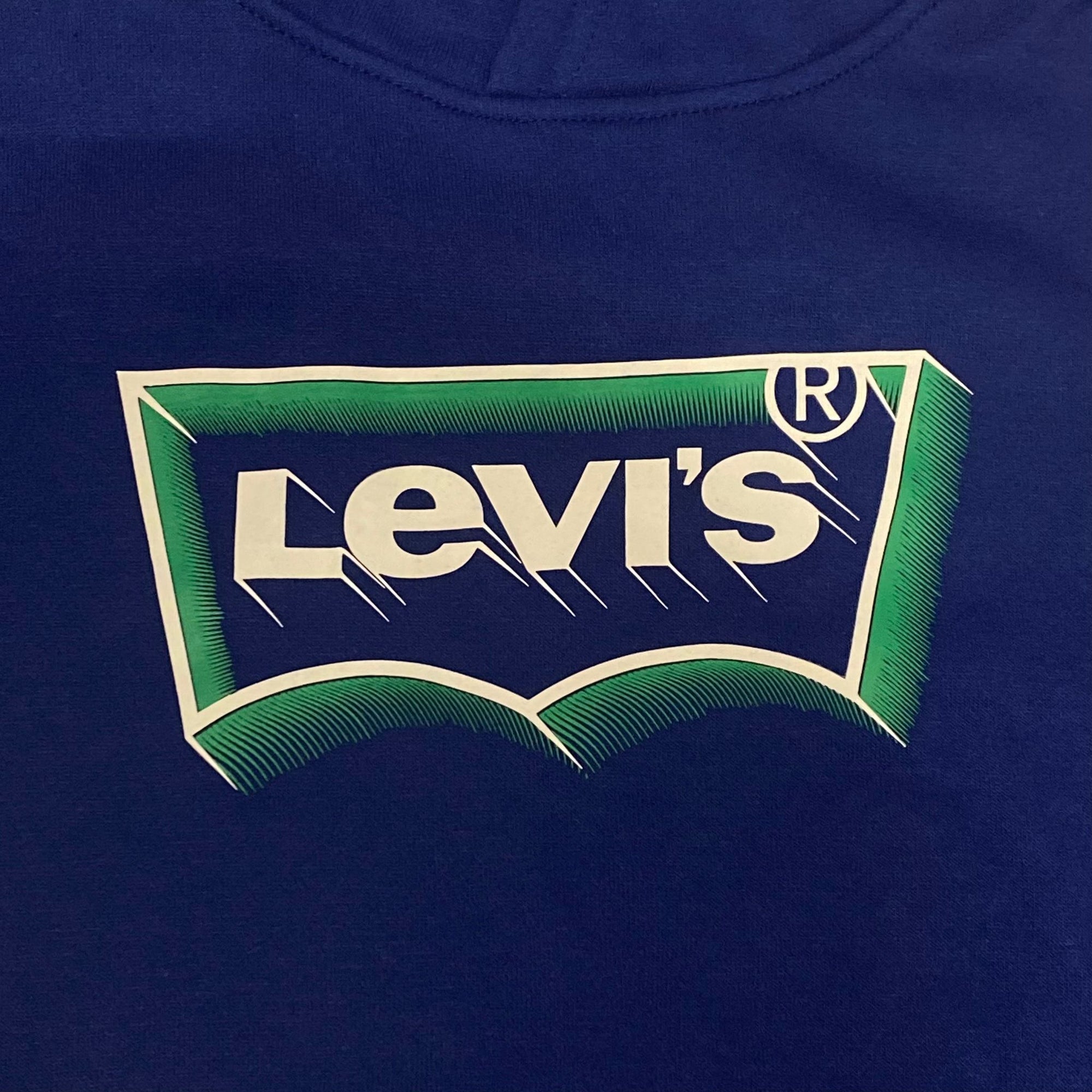Levi&#39;s Kids Felpa da ragazzo con cappuccio grande logo sul petto 9EJ321-U85 azzurro