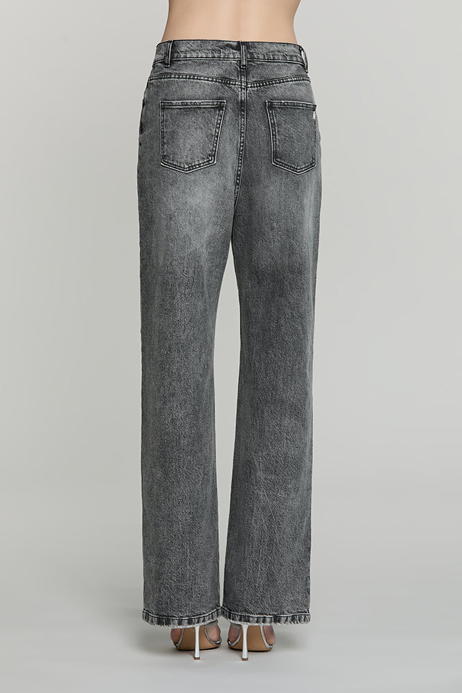 Relish Pantalone GISELLE_GREY  vita media 5 ts loose fit c/castoni + pietre + perle denim RDA2607016039 grigio