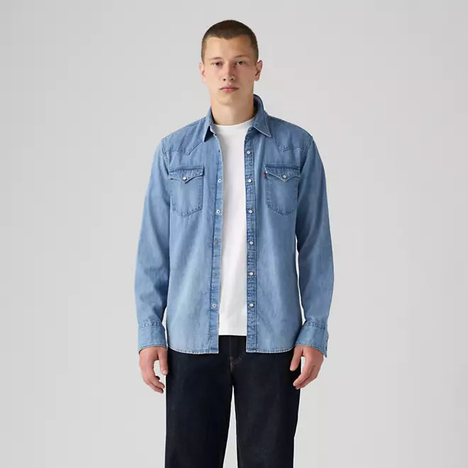 Levi's camicia da uomo in jeans Western Shirt Barstow dal taglio standard 857440126 blu chiaro
