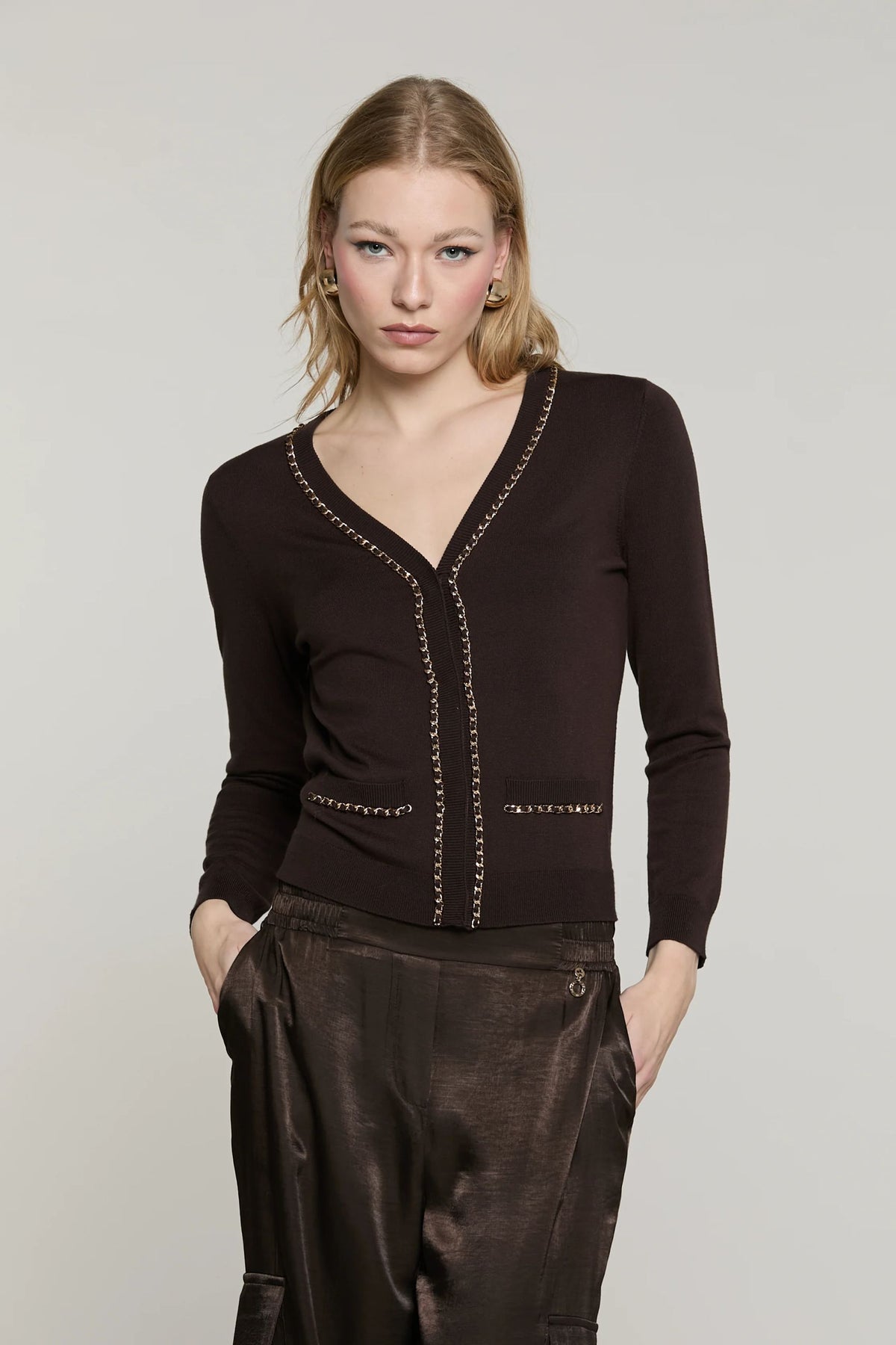 Relish Cardigan CHAINSY manica 7/8 con patte più profili catena RDA2602054003 cioccolato