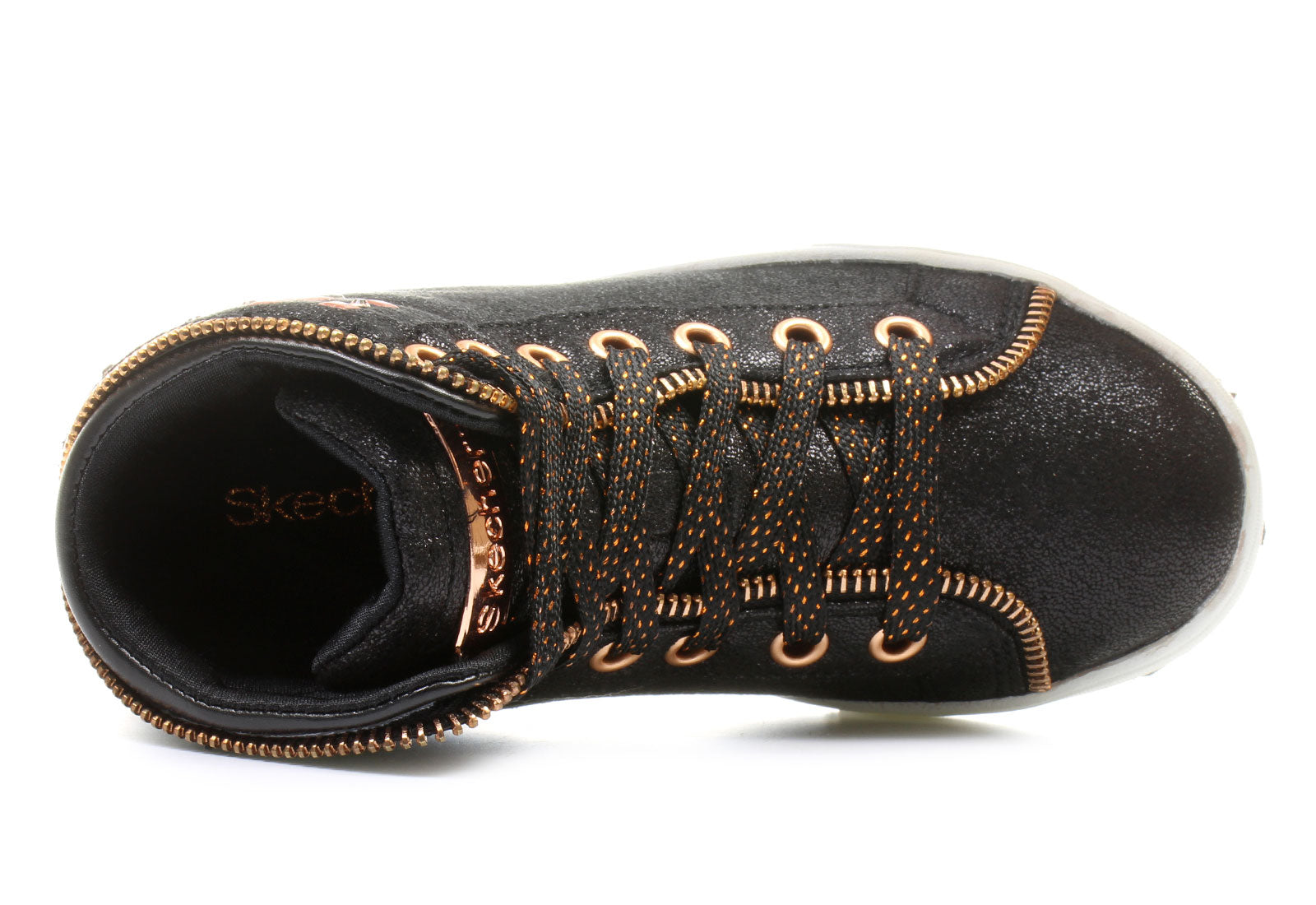 Skechers scarpa sneakers alta da ragazza Shoutouts Zipsters 84301L BKRG nero-rosa oro