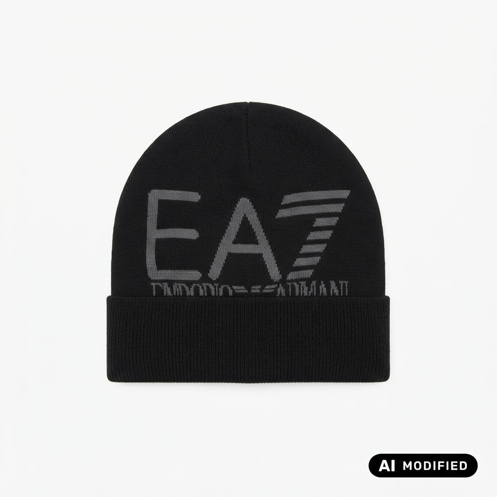 EA7 ARMANI Berretto con logo jacquard e risvolto Mountain Visibility 7X000006 AF11994 MC028 nero-asfalto