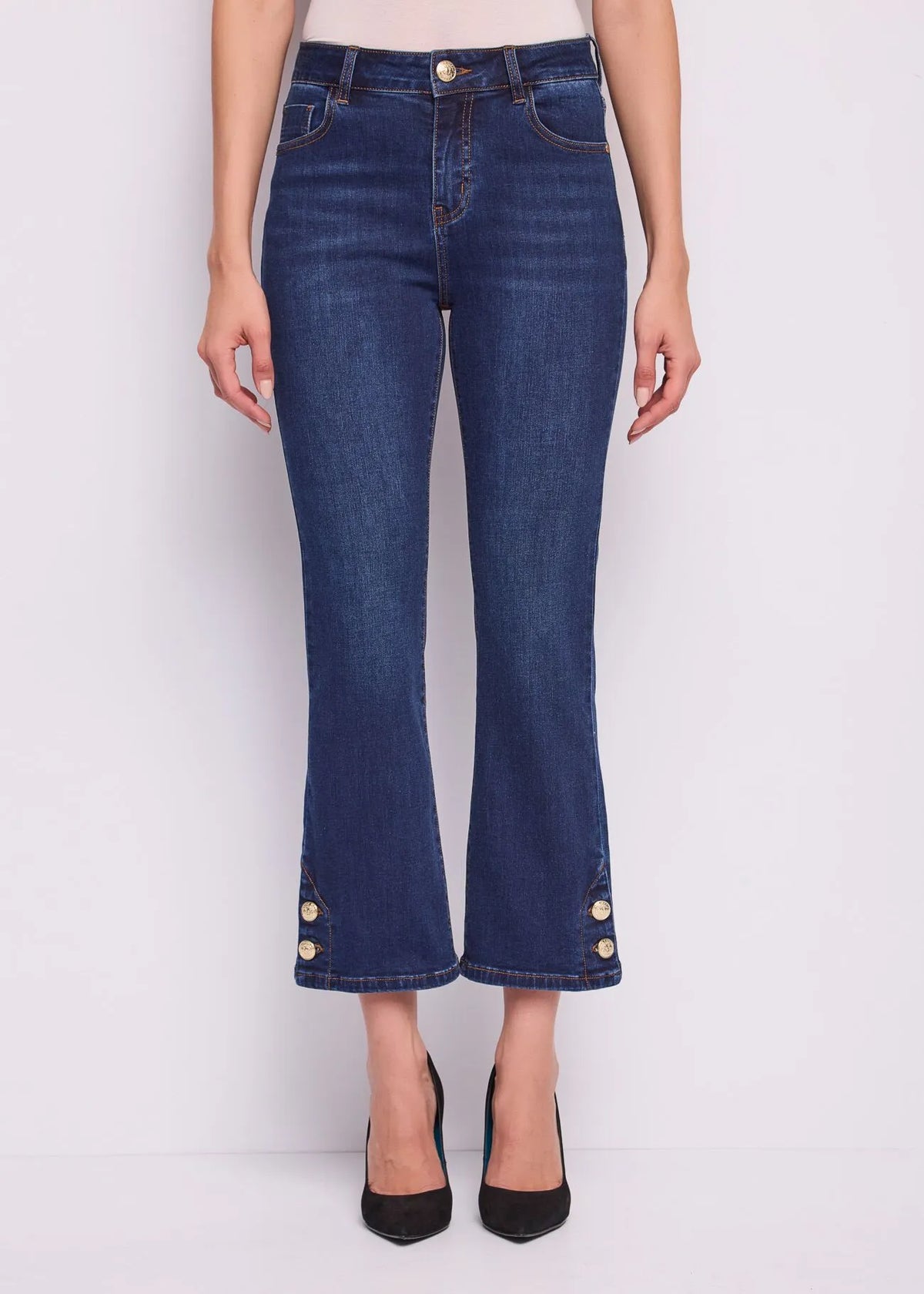 Gaudì Jeans flare cropped da donna in cotone used 621BD26026 blu