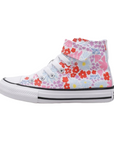 Converse scarpa sneakers da bambina con laccio elastico e velcro a fantasia fiori A06339C bianco-celeste-rosa