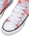 Converse scarpa sneakers da bambina con laccio elastico e velcro a fantasia fiori A06339C bianco-celeste-rosa