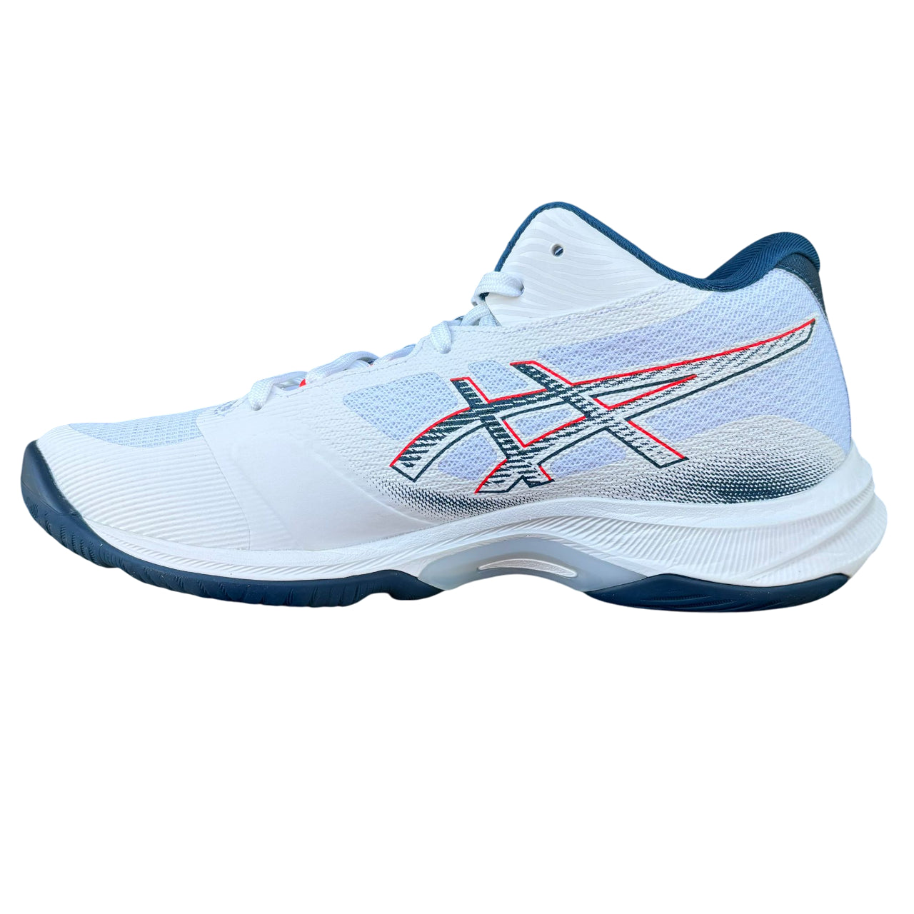 ASICS Netburner Ballistic FF MT 4 1051A090-101 Bianco Blu | Scarpe volley indoor uomo - laterale