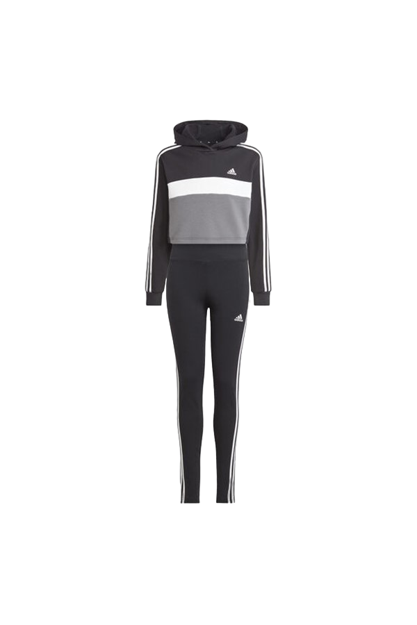 Adidas Tuta Sportiva da ragazza con cappuccio Tiberio IJ8736 nero-bianco-grigio