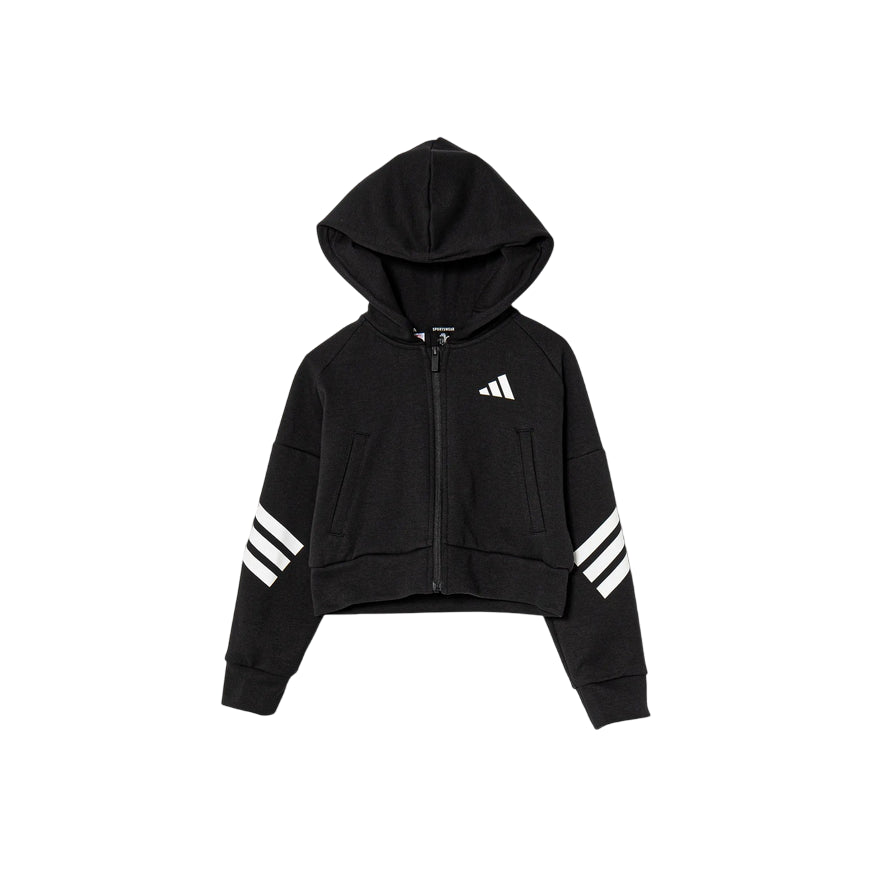 Adidas Felpa con cappuccio e cerniera FT 3 STRIPES JJ4847 Nera - Stile e Comfort per Ragazze - frontale