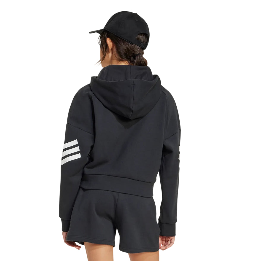 Adidas Felpa con cappuccio e cerniera FT 3 STRIPES JJ4847 Nera - Stile e Comfort per Ragazze - retro