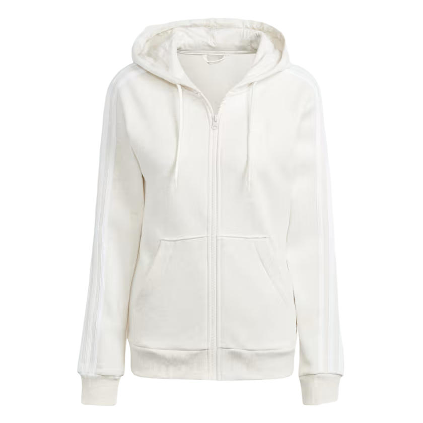 Adidas Felpa da donna con cappuccio e cerniera intera con 3 Strisce IM0239 bianco latte