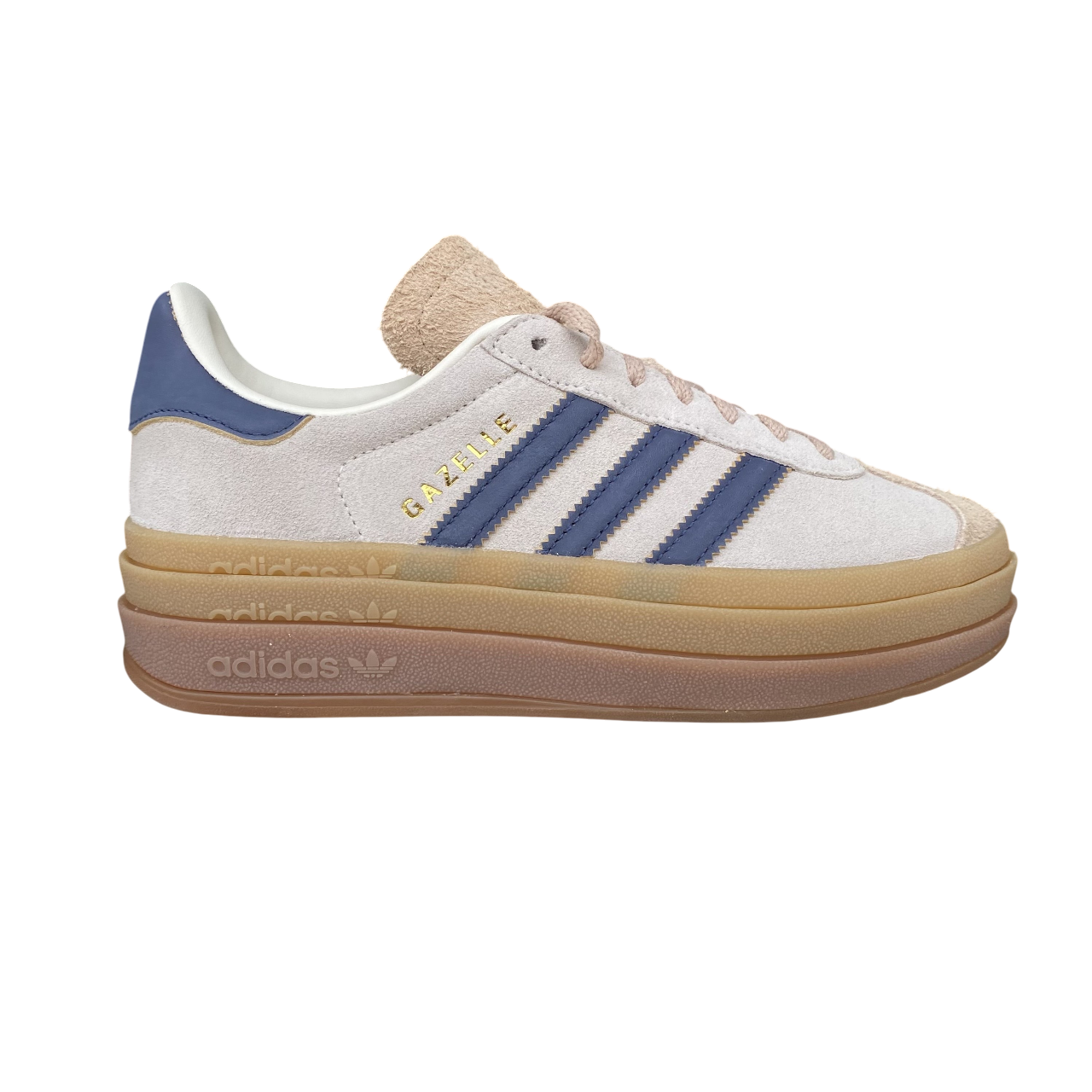 Sneakers Adidas Originals Gazelle Bold JQ5126 da donna, colorazione crema-indaco, platform rialzato, vista laterale