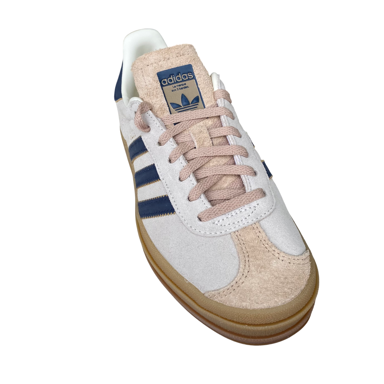 Sneakers Adidas Originals Gazelle Bold JQ5126 da donna, colorazione crema-indaco, platform rialzato, vista laterale