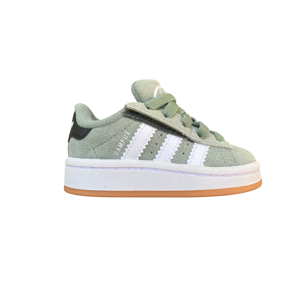 Adidas Originals scarpa sneakers da bambino con strappo e laccio elastico Campus 00s JP5512 verde-bianco