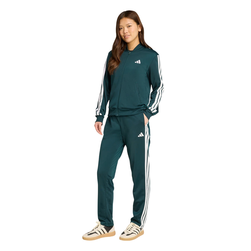 Adidas Tuta Essentials 3-Stripes Donna Verde - Design Iconico e Comfort Quotidiano JX0505 - vista integrale