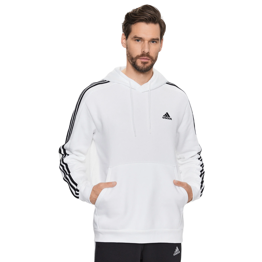 Adidas felpa con cappuccio da uomo con 3 Strisce IJ6476 bianco-nero