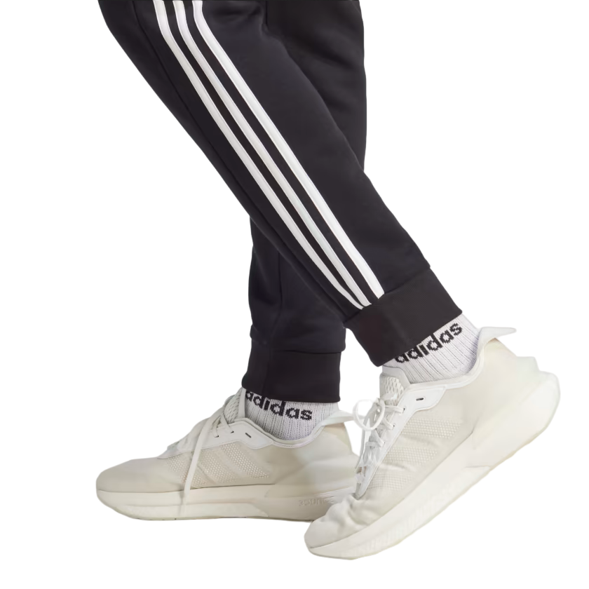 Adidas pantalone sportivo felpato co 3Strisce e polsino alla caviglia IB4030 nero-bianco
