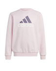 Adidas tuta da ragazza in cotone felpato con felpa girocollo e pantalone con polsino IJ6255 rosa-prugna