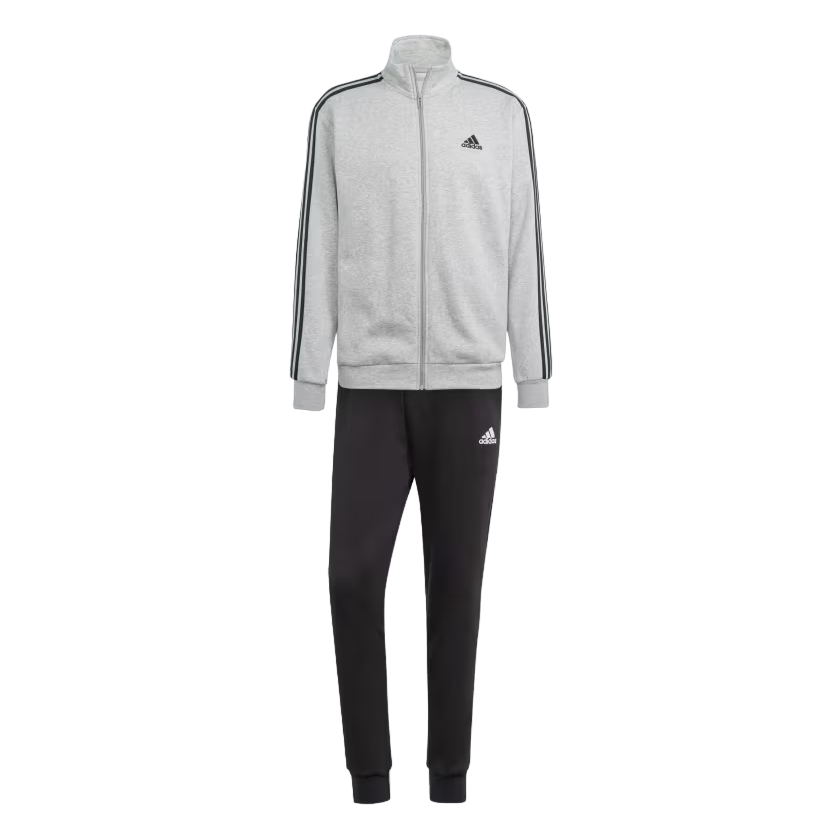Adidas tuta sportiva Basic 3 strisce in cotone felpato IA3073 grigio nero
