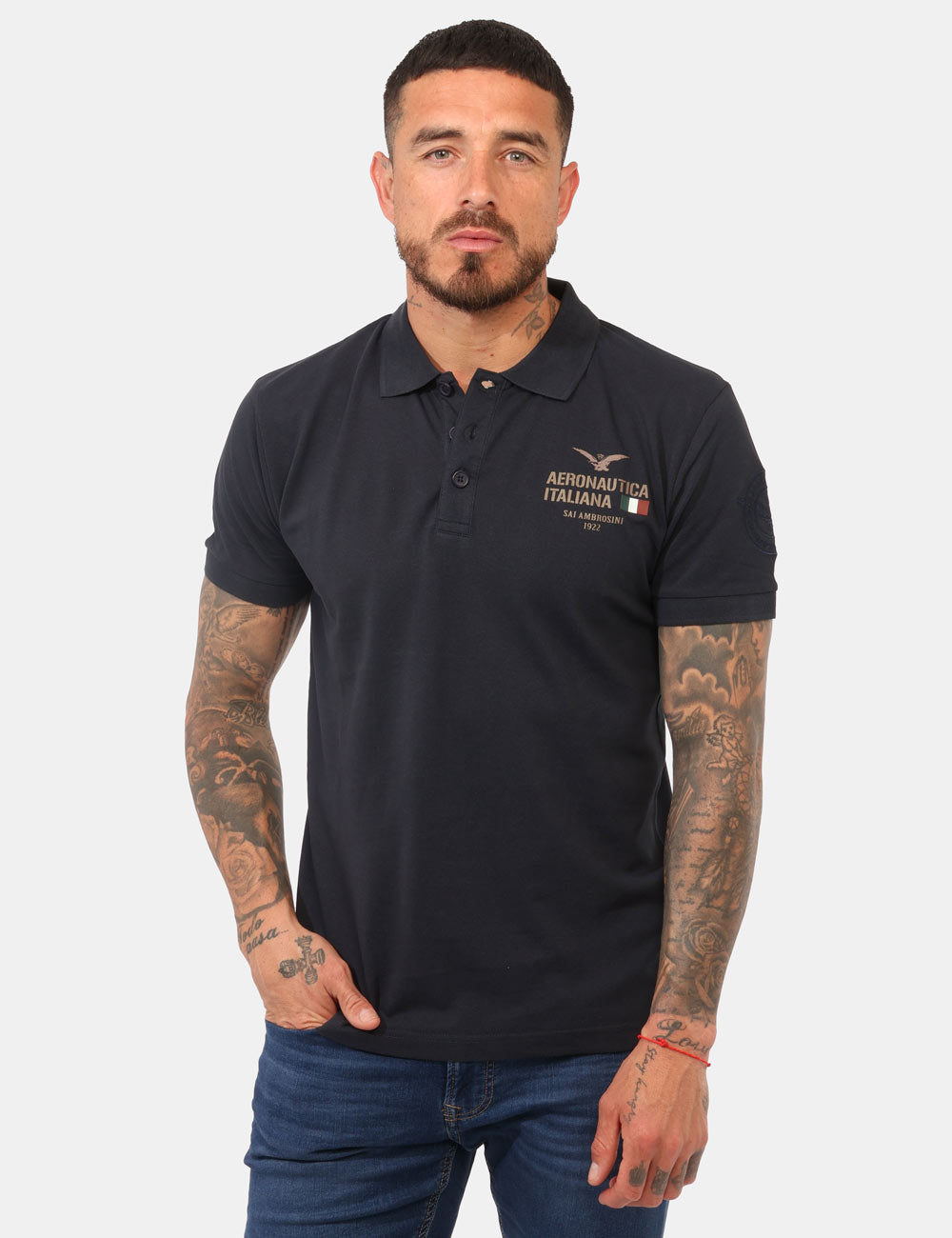 Aeronautica Italiana Polo Piqué Manica Corta Uomo Blu - ARE6PL0312065UNAVY