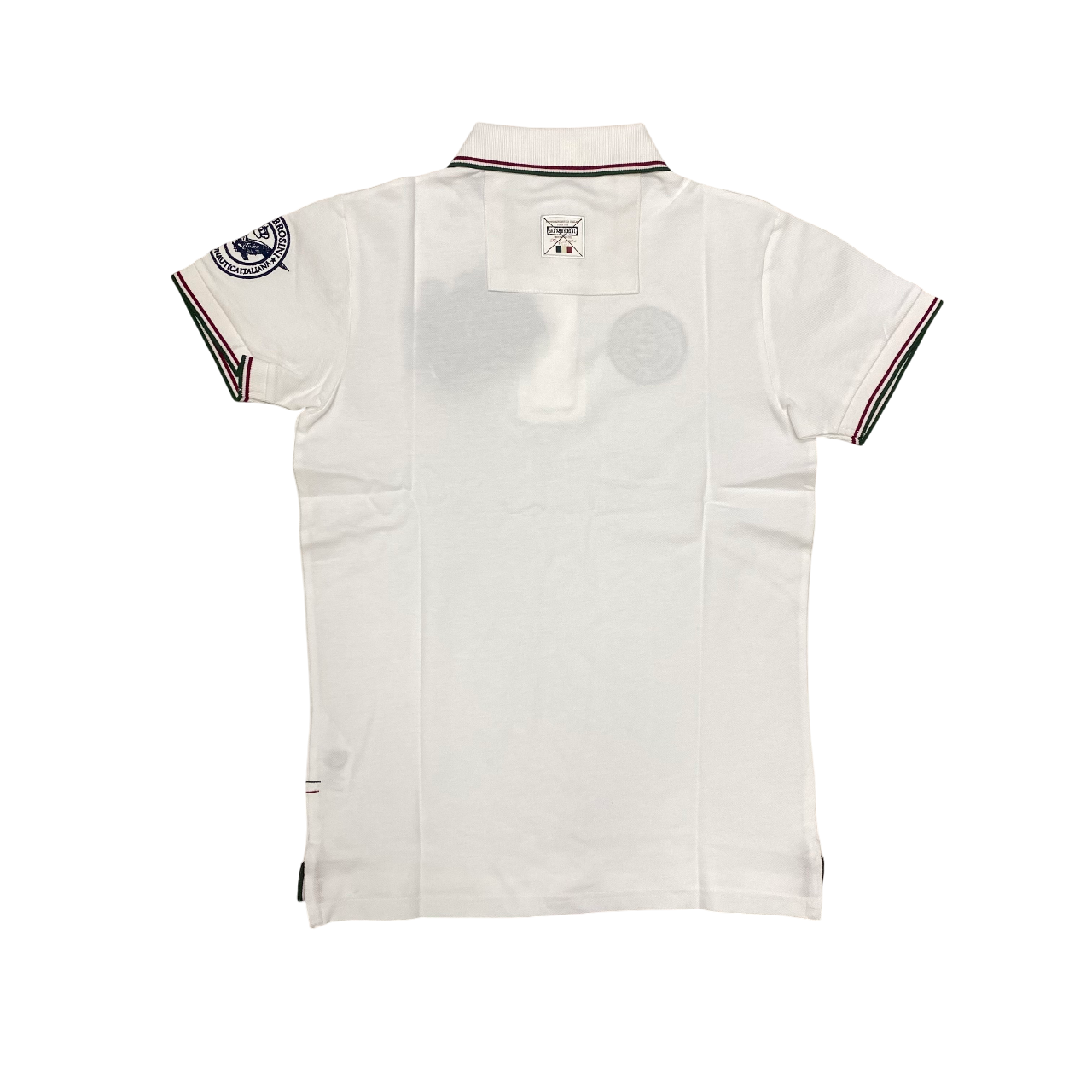 Aeronautica Italiana polo manica corta da uomo con Tricolore Italia sul colletto e patch sul petto 010388U bianco