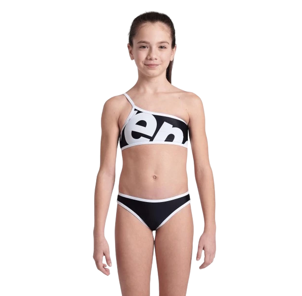 Costume da mare Arena 2 pezzi da ragazza 007326 500 Logo nero-bianco, resistente al cloro e raggi UV per nuoto e mare