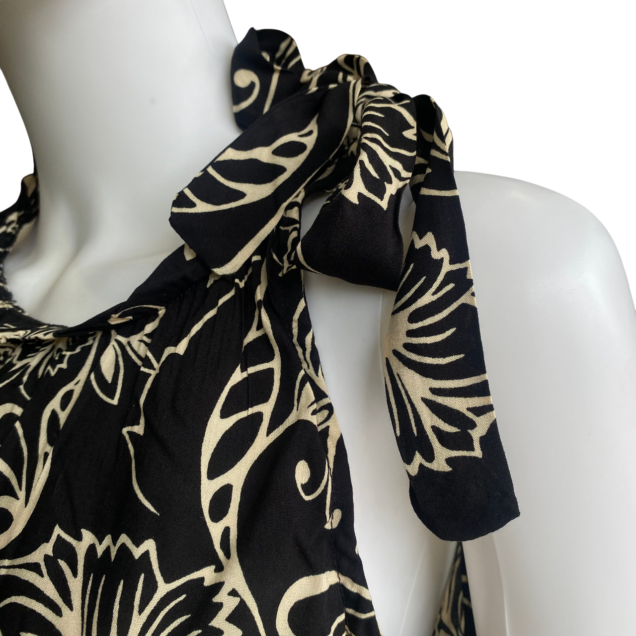 Astrolabio camicia da donna con nodo alla spalla CA6C T68H nero fantasia_dettaglio