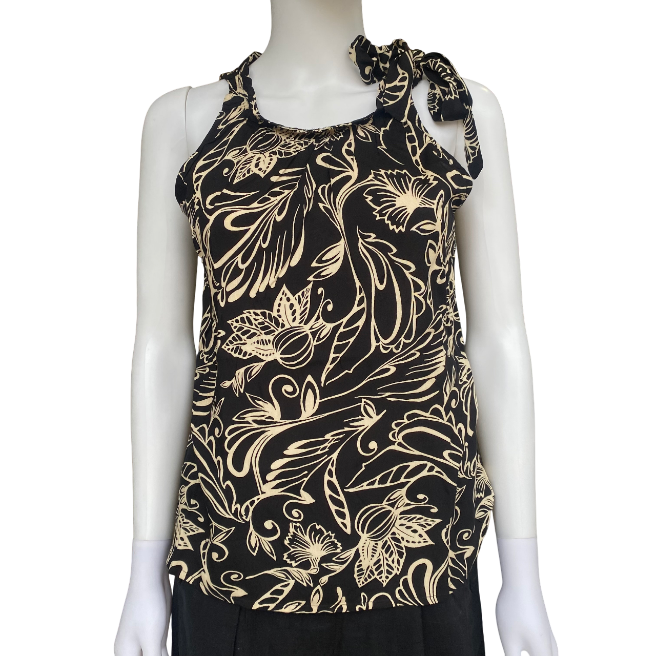 Astrolabio camicia da donna con nodo alla spalla CA6C T68H nero fantasia_fronte