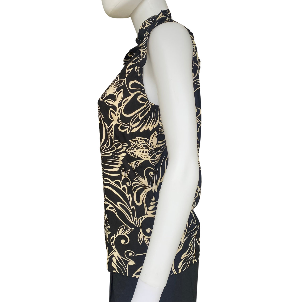 Astrolabio camicia da donna con nodo alla spalla CA6C T68H nero fantasia_laterale