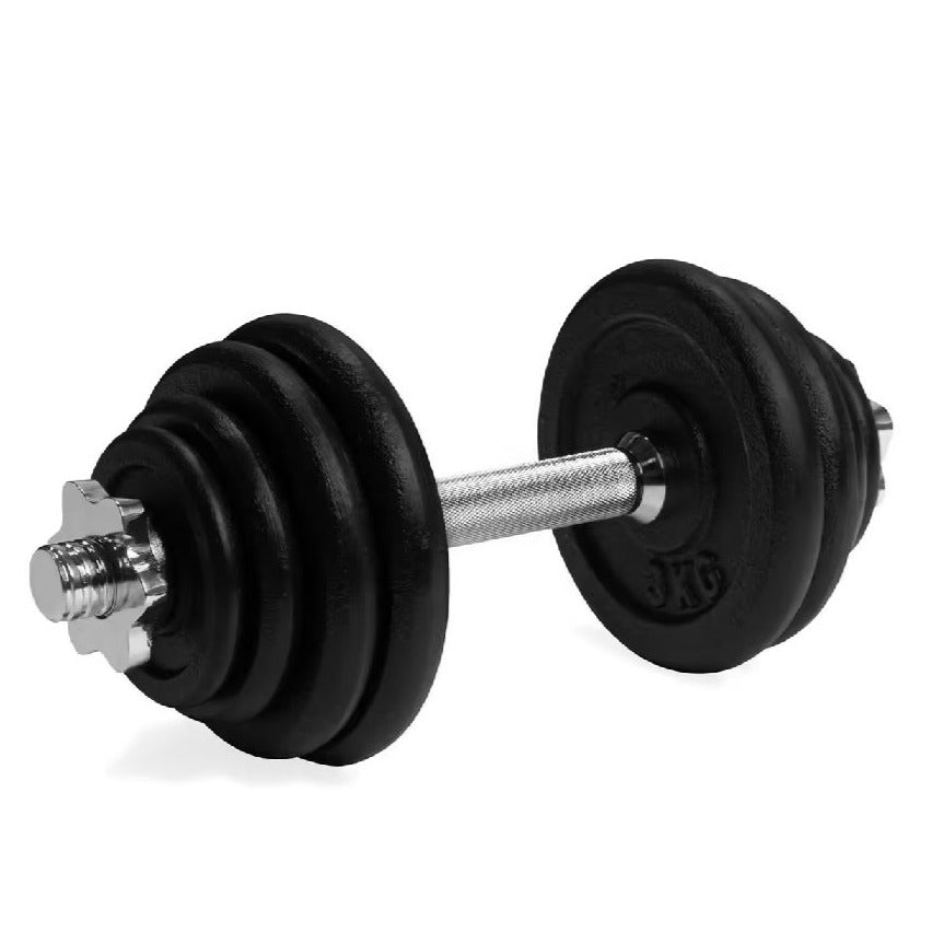 Set manubrio regolabile Avento 15Kg 42DE-BLK in acciaio con dischi in ghisa colore nero per allenamento domestico