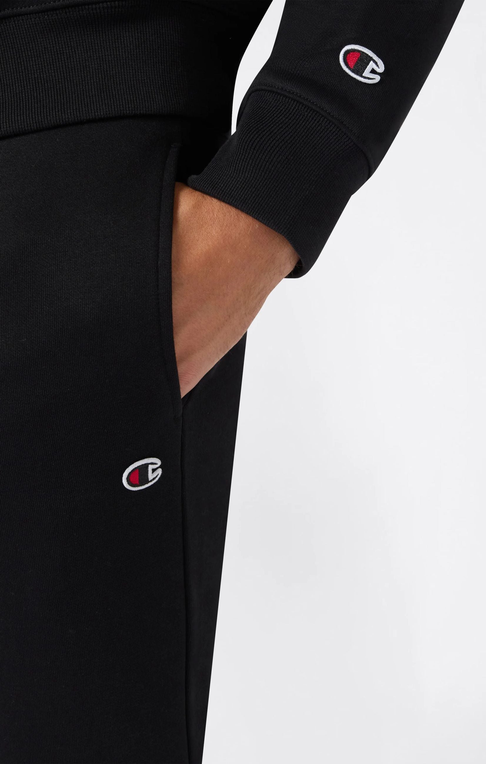 Champion Tuta Uomo Cappuccio 221658 KK006 Nero Cotone Felpato Zip Felpa Sportiva