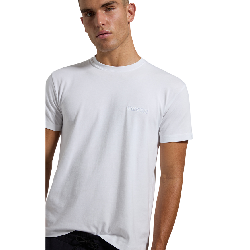 T-shirt BIKKEMBERGS BMT0819 1000 bianca da uomo con logo ricamato tono su tono, vestibilità regular fit in cotone premium - frontale