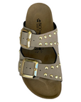 Biochic Sandalo da donna con 2 fasce con borchie e fibbie regolabili Bipel BC4003B sabbia