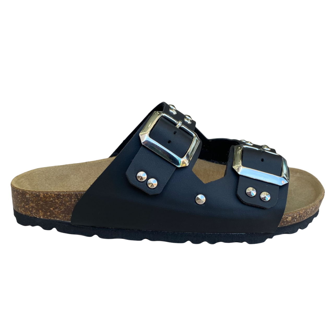 Biochic Sandalo da donna con 2 fasce con borchie e fibbie regolabili Bipel BC4003B nero
