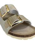 Biochic sandalo da donna con 2 fasce regolabili glitterate e plantare in pelle BC55215Yo oro