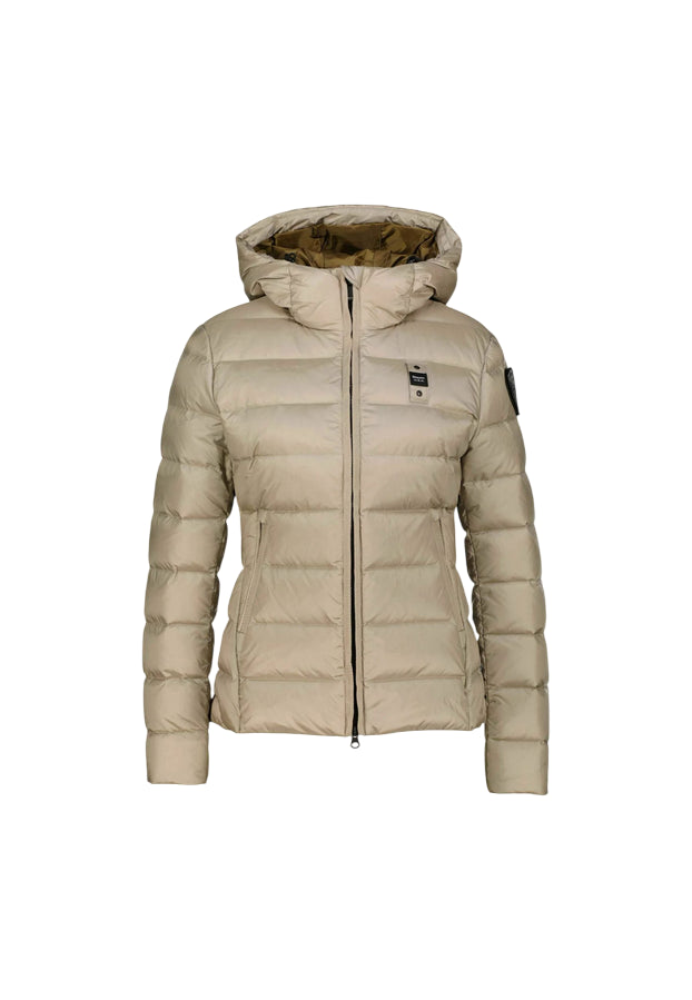 Blauer Charme Fitted Down Jacket 25WBLDC03100-A06047 Mist Grey – Piumino Donna Elegante - FRONTALE