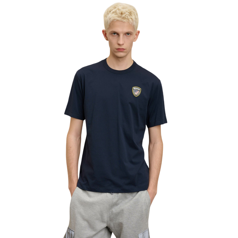 Blauer maglietta manica corta da uomo con logo gommato Faxon 25SBLUH02194-004547 888 blu