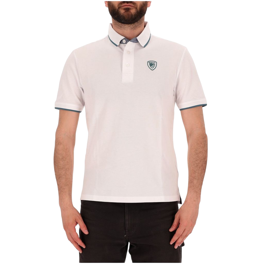 Blauer polo manica corta da uomo con con profilo in contrasto Damon 25SBLUT02310 006817 100 bianco