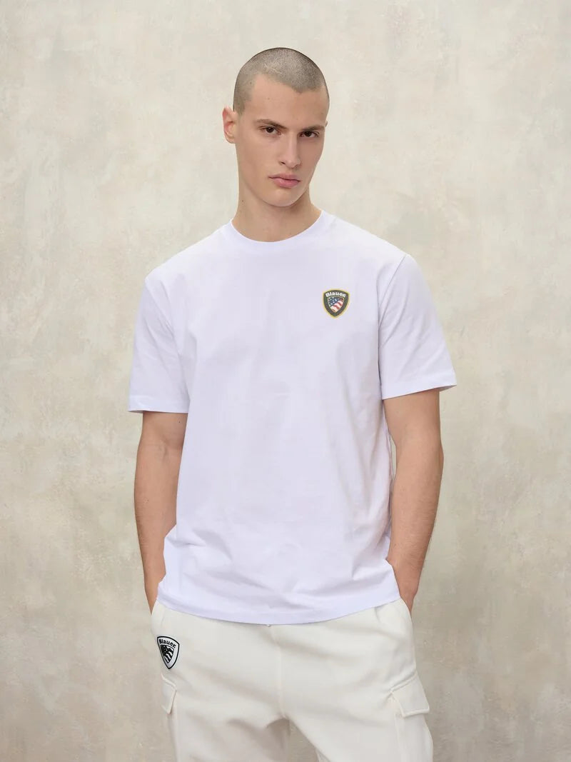 Blauer uomo maglietta in cotone manica corta 26SBLUH02284-007480 100 Bianco