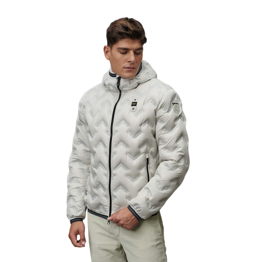 Blauer piumino con cappuccio da uomo nastrato as angoli Pier 24WBLUC03125-006952 129 bianco