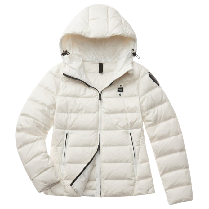 Blauer piumino sfiancato da donna con cappuccio Charme 24WBLDC03036-006950 100BI bianco