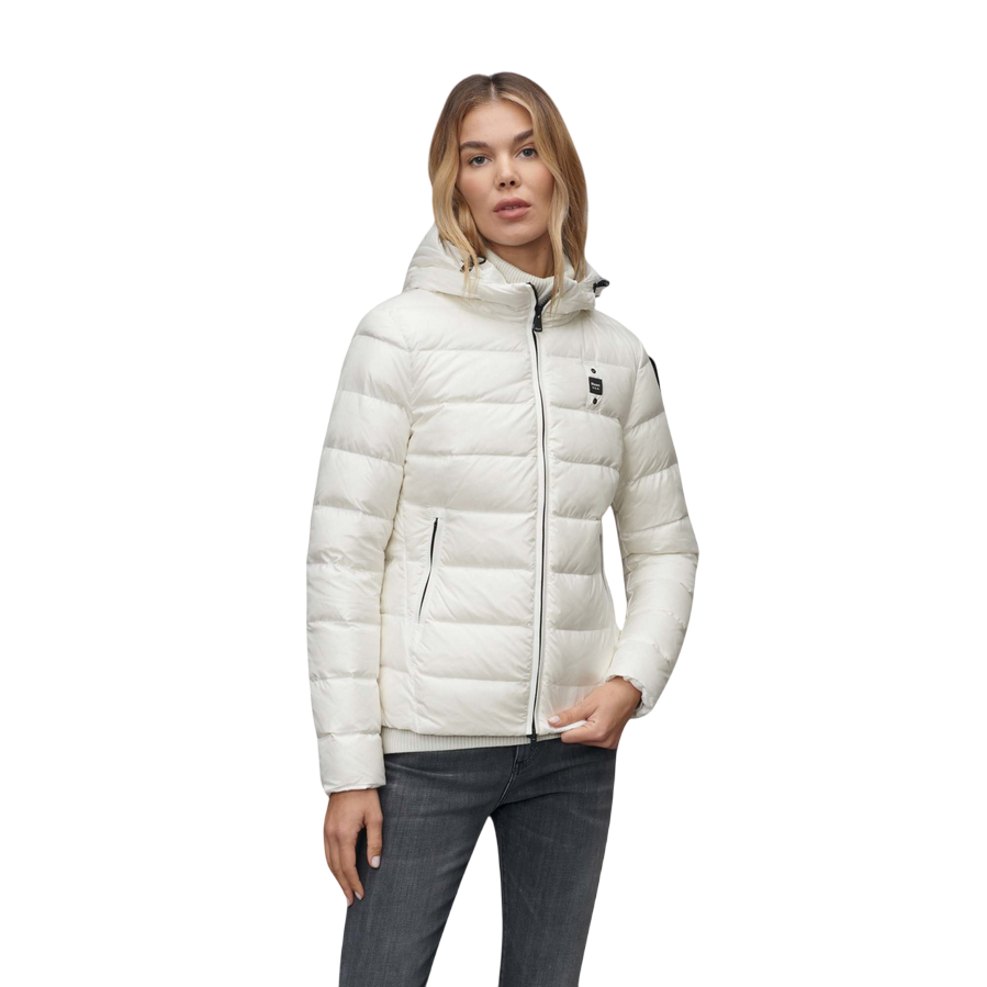 Blauer piumino sfiancato da donna con cappuccio Charme 24WBLDC03036-006950 100BI bianco