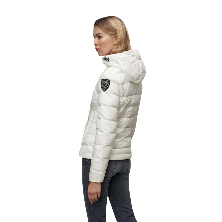 Blauer piumino sfiancato da donna con cappuccio Charme 24WBLDC03036-006950 100BI bianco